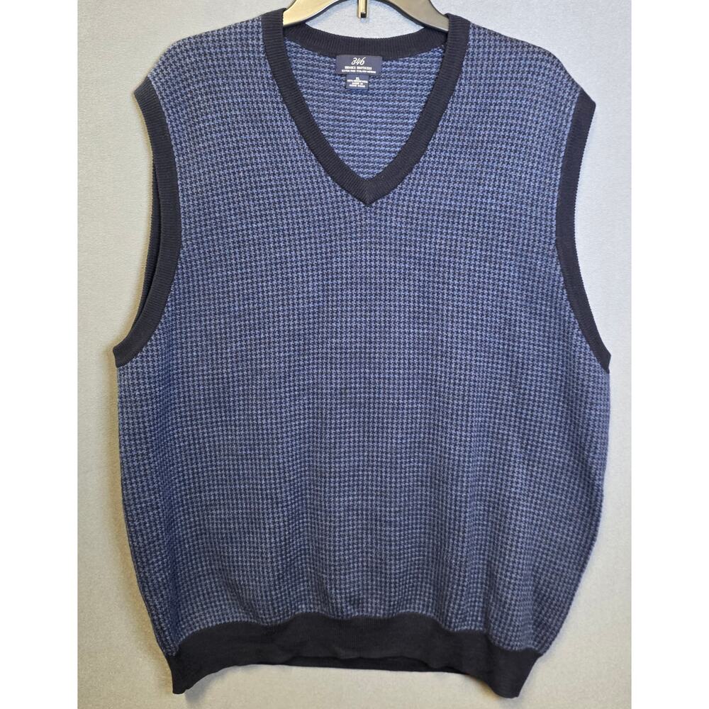 Brooks Brothers Extra Fine Merino Wool Sweater Vest Navy Blue V Houndstooth XL